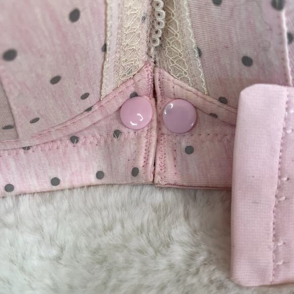 Pink with gray dots Size 36B Soft padded two snaps cream lace - Picture 4 of 6